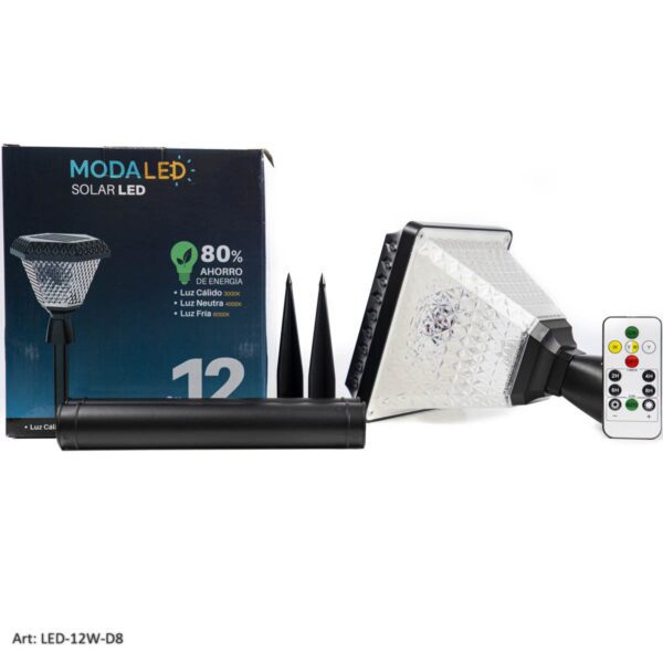 LUZ LED SOLAR (CUADRADA) PARA EXTERIOR CON ESTACA (CÁLIDA/FRÍA/RGB) LED-12W-D8